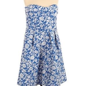 blue and white dress with boning